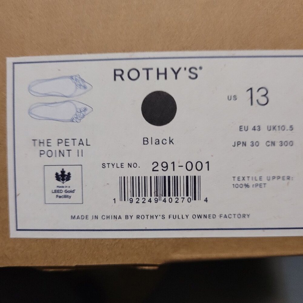 Rothys black petal point II flats in women's size 13